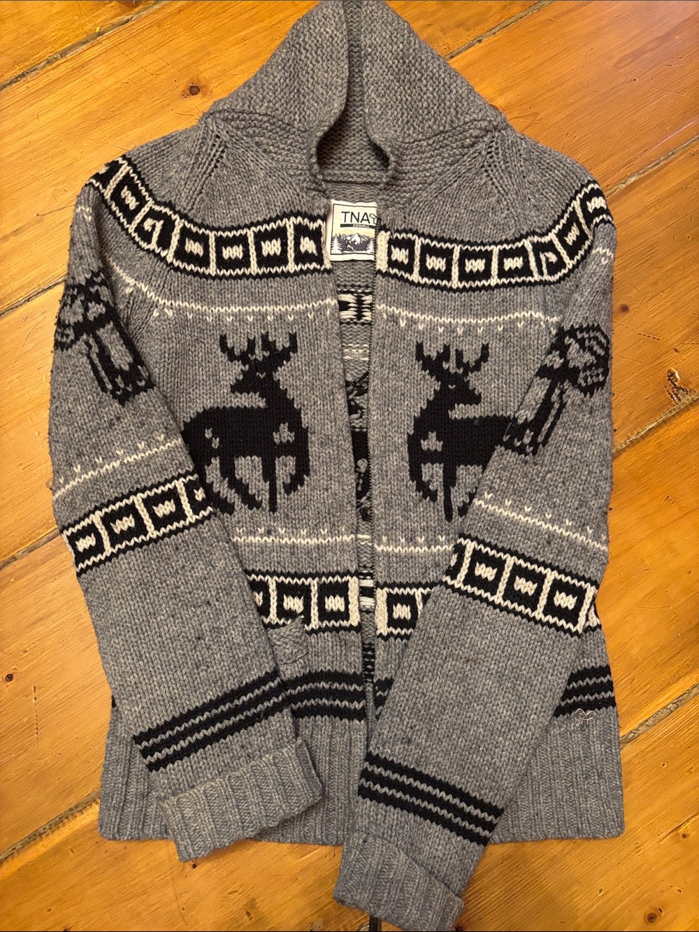 TNA Gray & Black Hooded Moose Knit Cardigan Sweater
